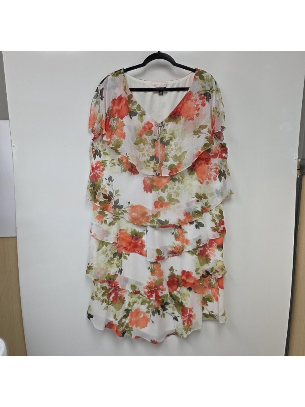 SLNY Dress Womens 22W Multicolor Floral Chiffon Tiered Ruffle Midi Party Wedding